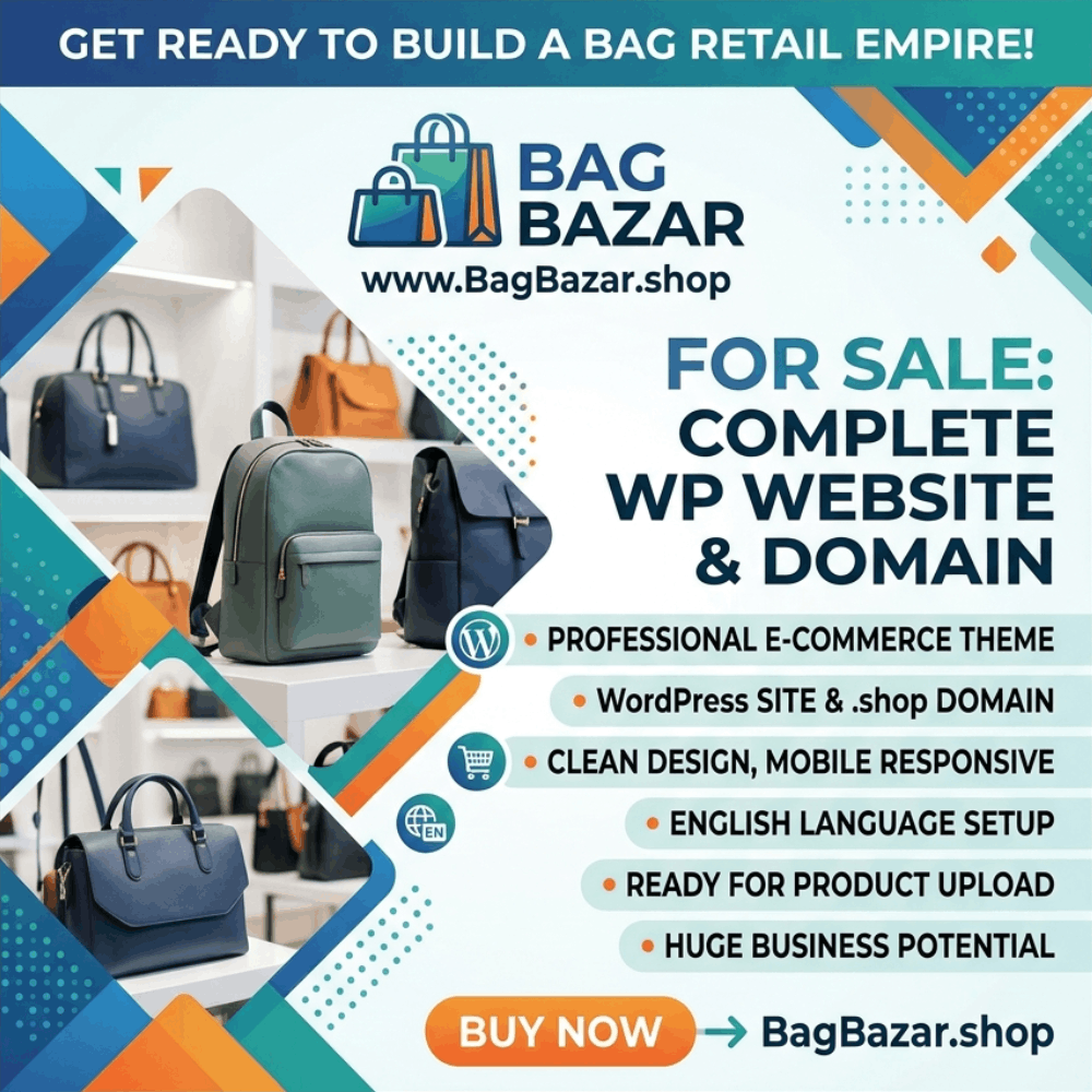 Bag Bazar Website for Sale – Ready-to-Launch WP Store + .shop Domain
